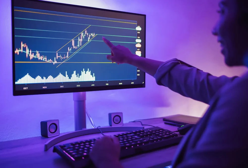 Business woman working on financial market - Finance and technology concept